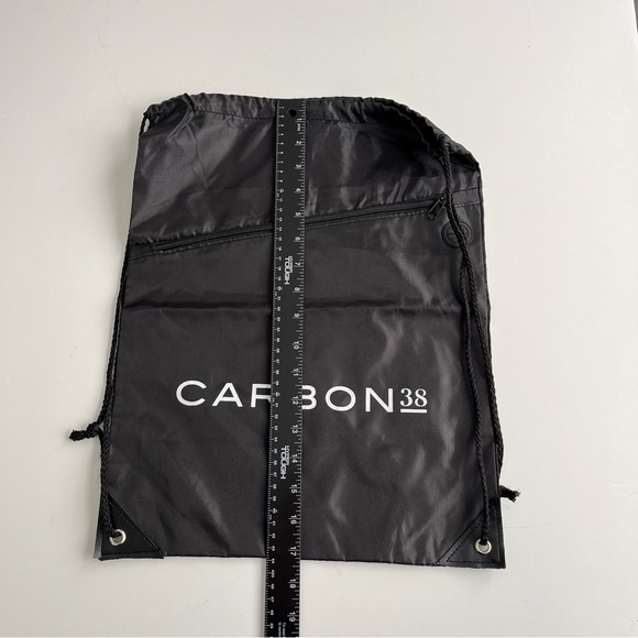 CARBON 38 Nylon Cinch Drawstring Backpack Black Zipper Yoga Gym Bag Travel NWOT - Picture 3 of 6